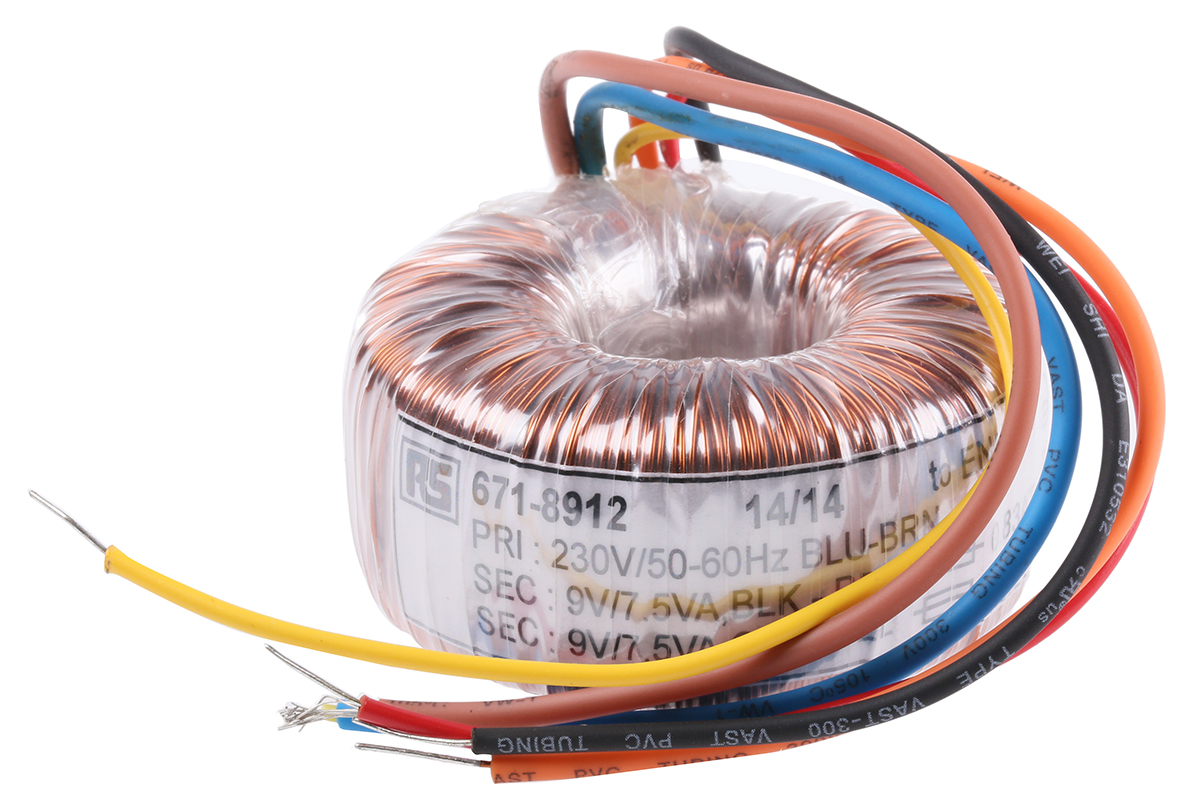 RS PRO 230V ac, 2 x 9V ac Toroidal Transformer, 15VA 2 Output