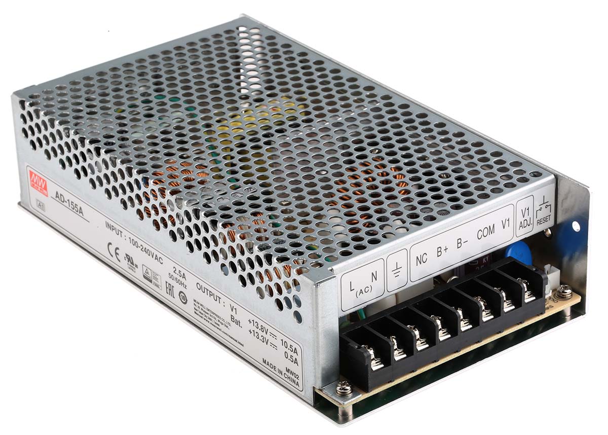 MEAN WELL Switching Power Supply, AD-155A, 13.5V dc, 10.5 A, 500 mA, 151.5W, Dual Output, 124 → 370 V dc, 88