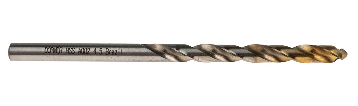 Dormer A002 Series HSS-TiN Twist Drill Bit, 4.5mm Diameter, 80 mm Overall