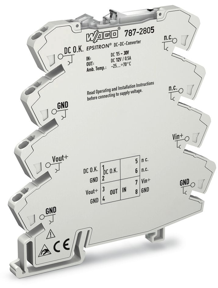 WAGO 787 DC-DC Converter, 12V dc/ 500mA Output, 15 → 30 V dc Input, 6W, DIN Rail Mount, +70°C Max Temp -25°C Min