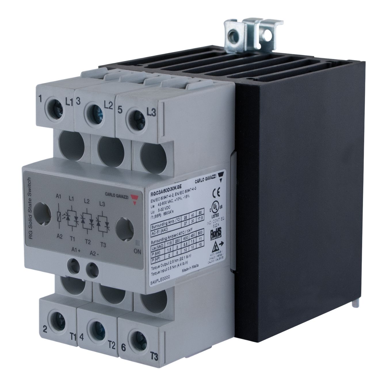 Carlo Gavazzi RGC Series Solid State Relay, 30 A Load, DIN Rail Mount, 660 V ac/dc Load, 190 V ac/dc Control