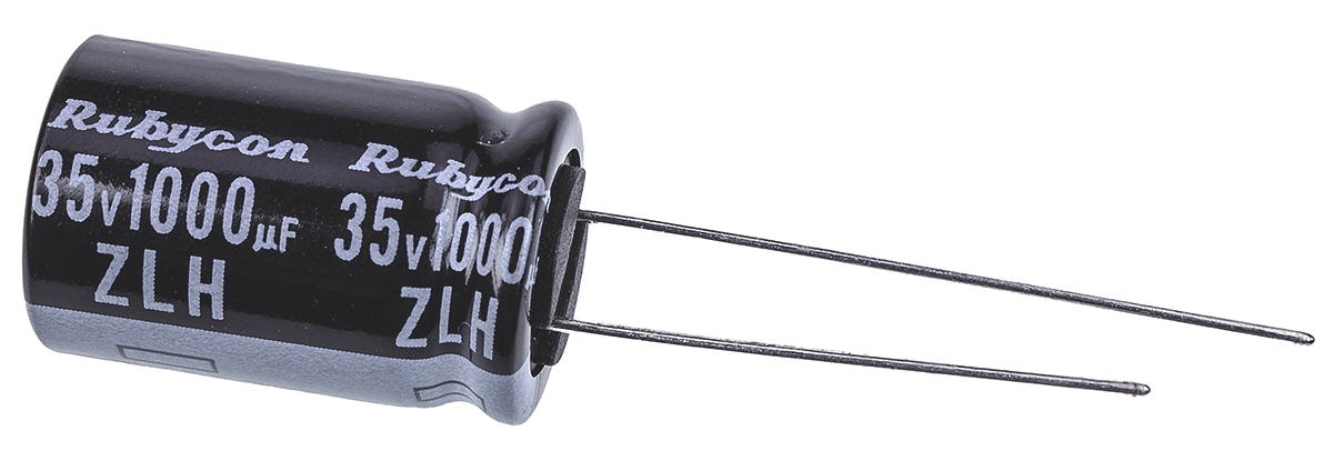 Rubycon 1000μF Aluminium Electrolytic Capacitor 35V dc, Radial, Through Hole - 35ZLH1000MEFC12.5X20