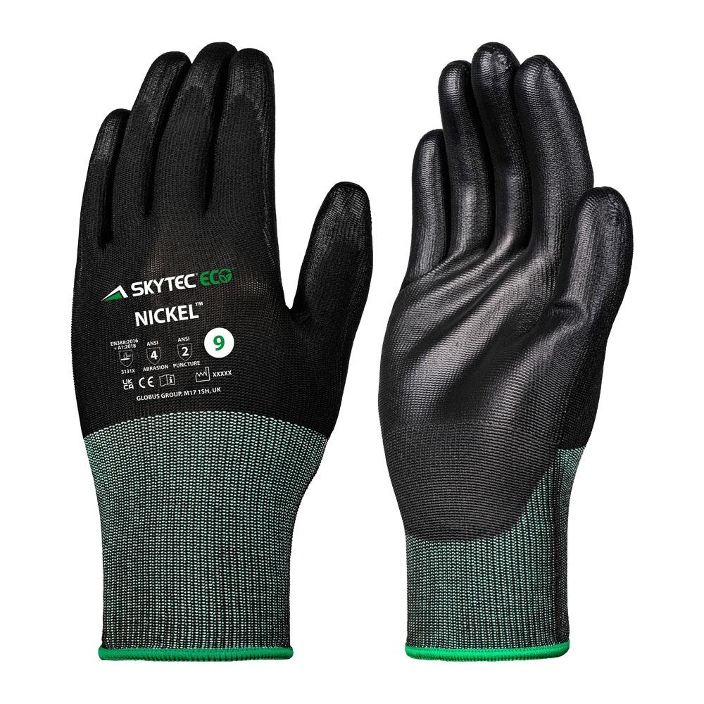 Skytec Eco Nickel Black Polyester Polyester General Handling Gloves, Size 8, Polyurethane Coating