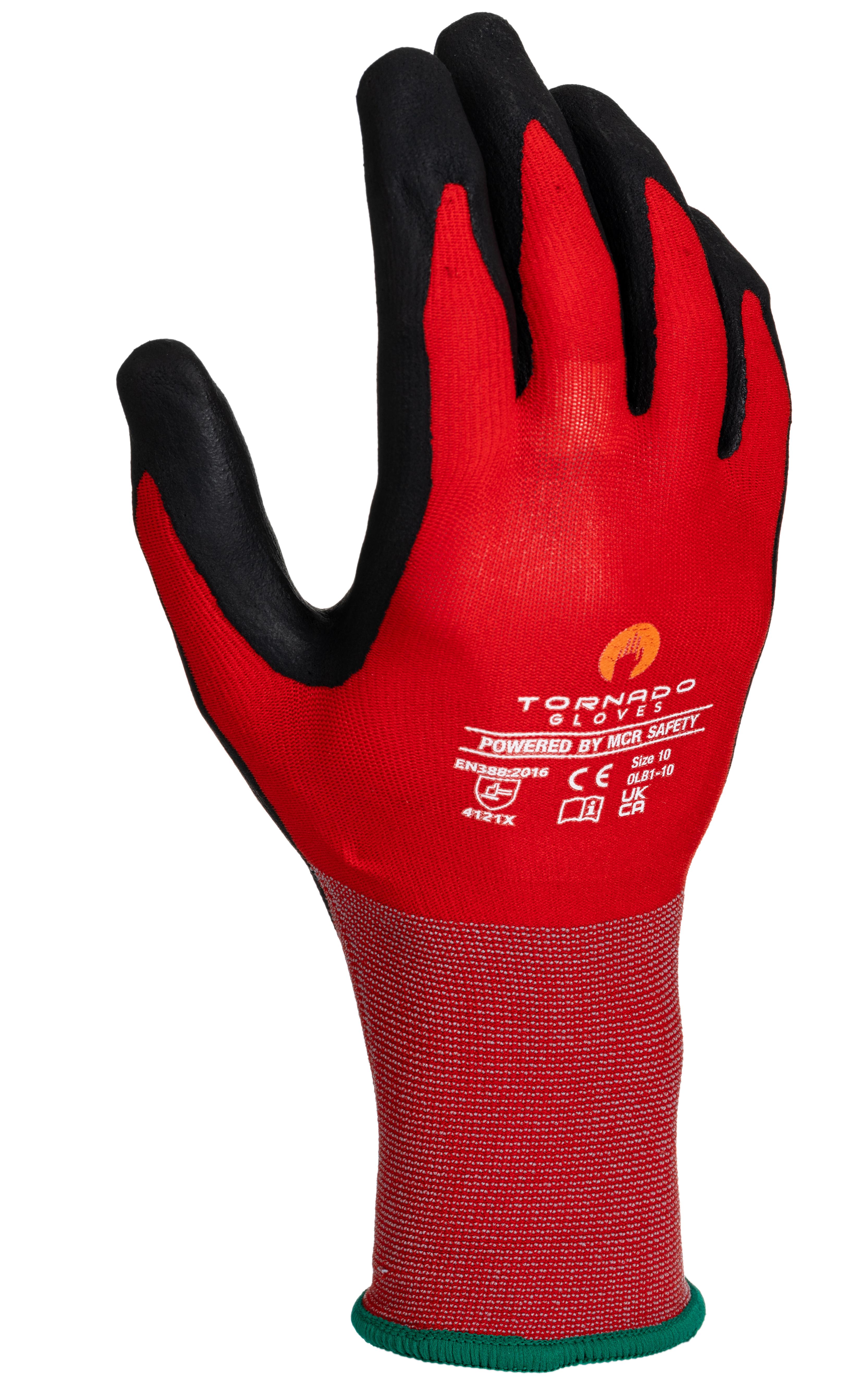 Tornado Olba Red Nylon Nylon Work Gloves, Size 10, Polymer Coating