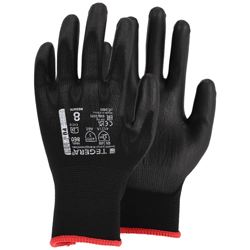 Tegera TEGERA Black Nylon Work Gloves, Size 6, Polyurethane Coating