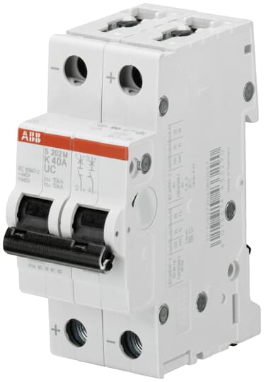 ABB System Pro M Compact S200MUC MCB, 2P, 2A Curve K, 440V AC, 440V DC, 25 kA Breaking Capacity