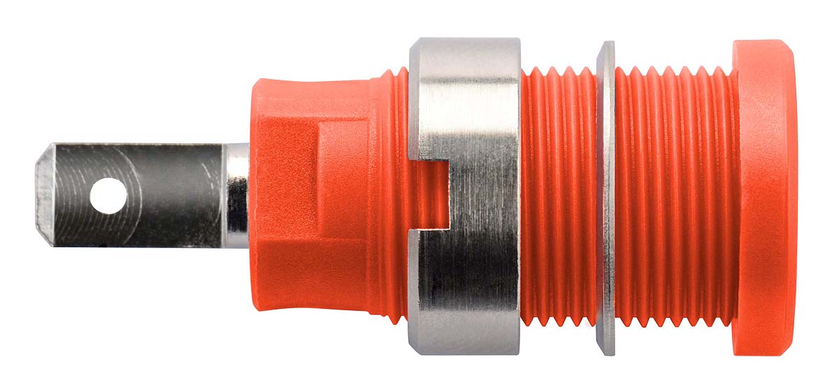 Schutzinger Red Female Banana Socket, 4 mm Connector, Tab Termination, 24A, 1000V, Nickel Plating