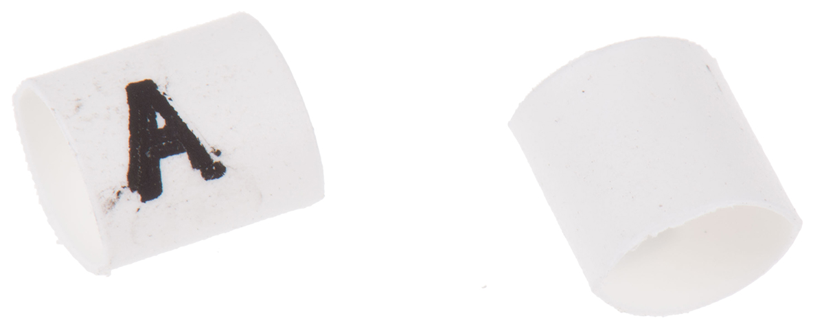 TE Connectivity Heat Shrink Cable Markers, White, Pre-printed "A", 1 → 3mm Cable, TRSA-1019/C/1/A