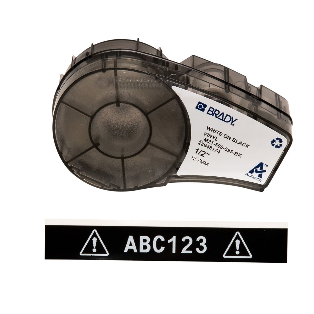 Brady B-595 White on White on Black Label Printer Tape, 6.4 m Length, 12.70 mm Width