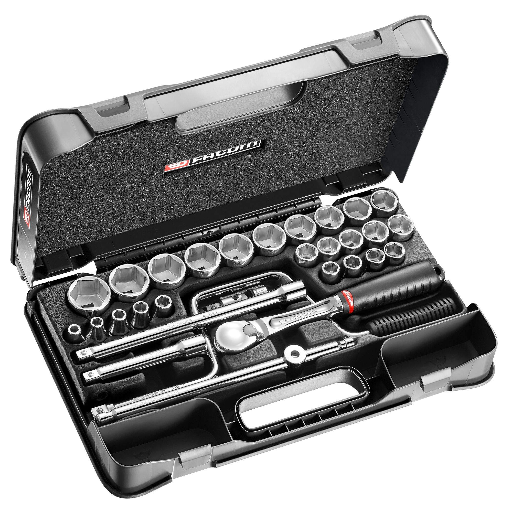 Facom 30-Piece Metric 1/2 in Standard Socket Set with Ratchet, 6 point