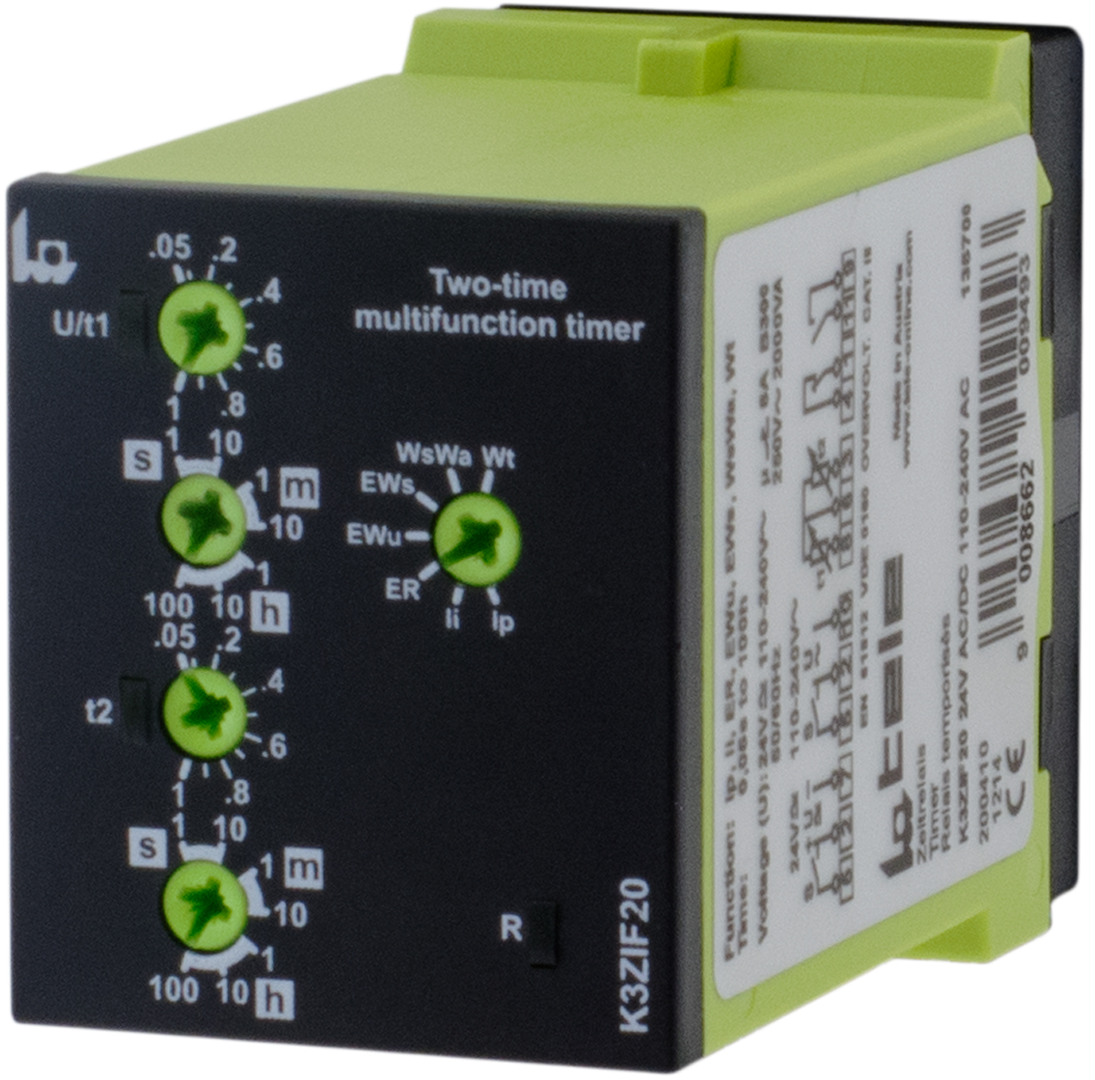 Tele K3ZIF20 Series Plug In Timer Relay, 110 → 240 V ac, 24V ac/dc, 2-Contact, 1 s → 100h, SPDT