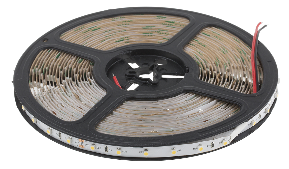 RS PRO 24V Neutral White LED Strip Light, 4000 → 4500K Colour Temp, 10m Length