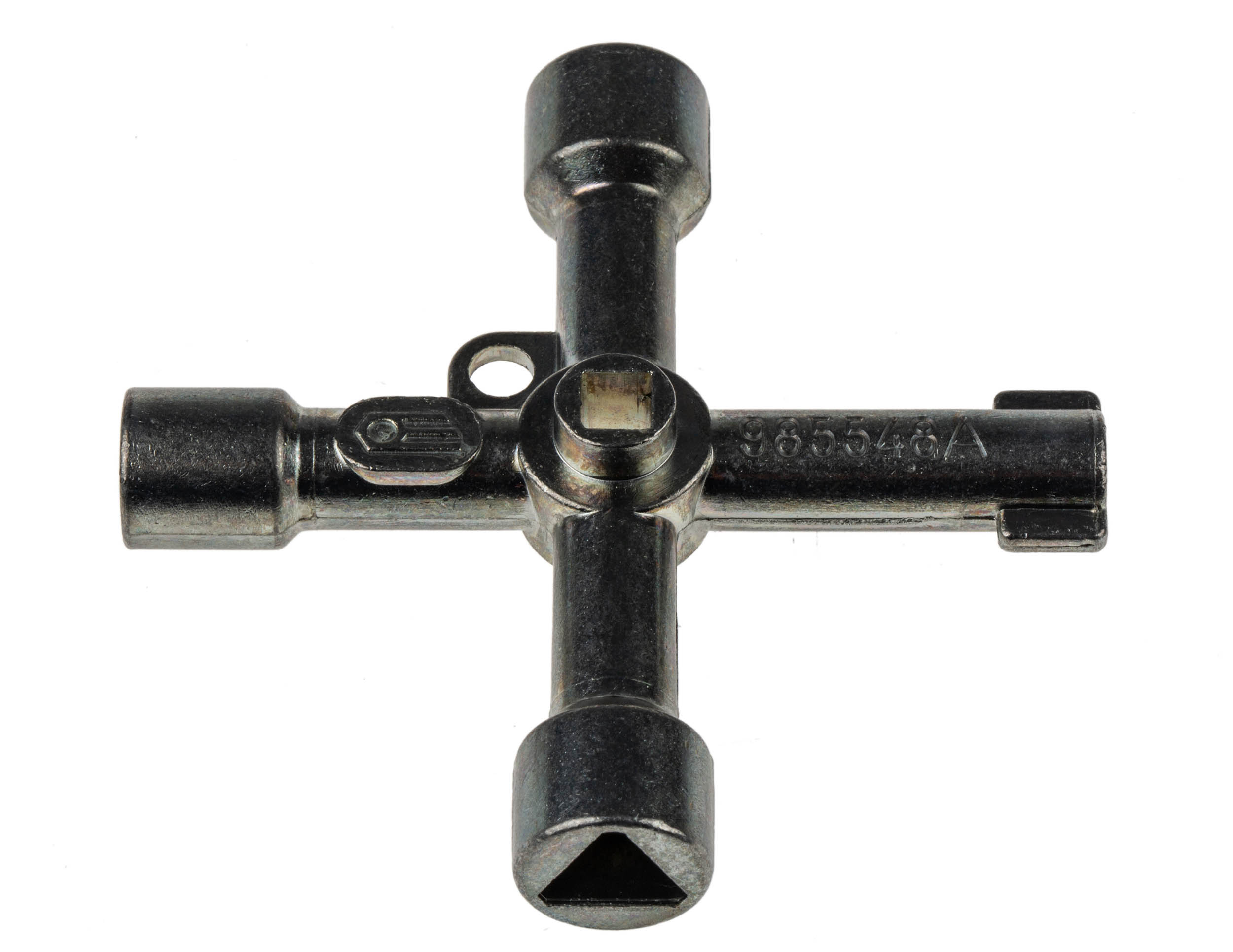Facom Aluminium 4-way Control Cabinet Key, 4 cavities: - 2 square cavities: 6, 8 mm (A). - 1 triangular cavity: 9 mm