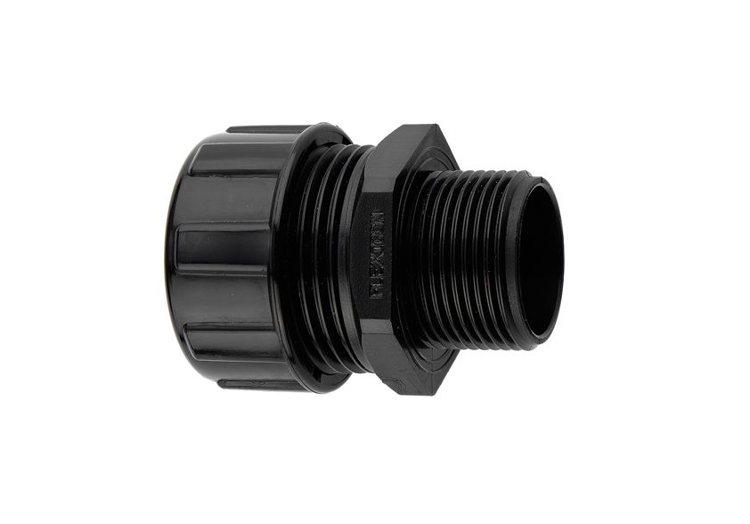 Flexicon Fixed Straight, Conduit Fitting, 40mm Nominal Size, M40mm, Nylon, Black