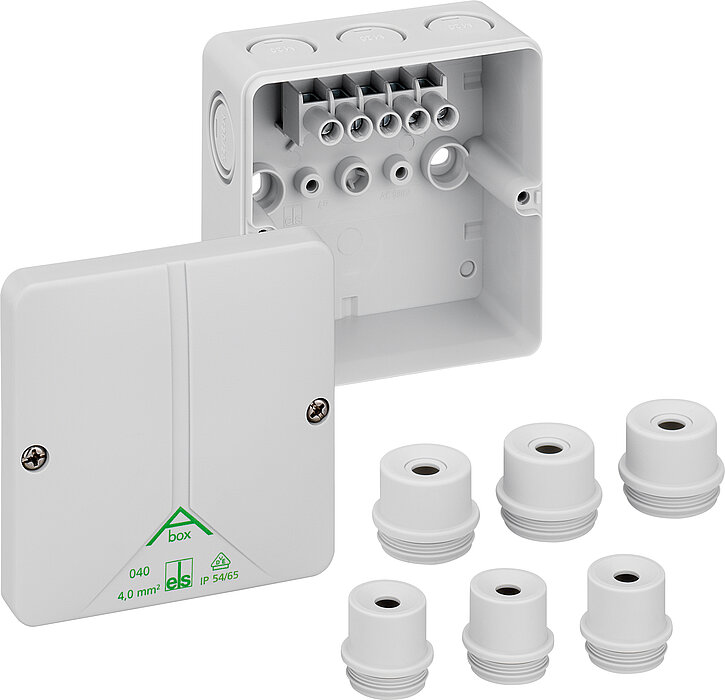Spelsberg Abox m 040 Series Grey Polystyrene Junction Box, IP54, IP65, 5 Terminals, 94 x 94 x 57mm