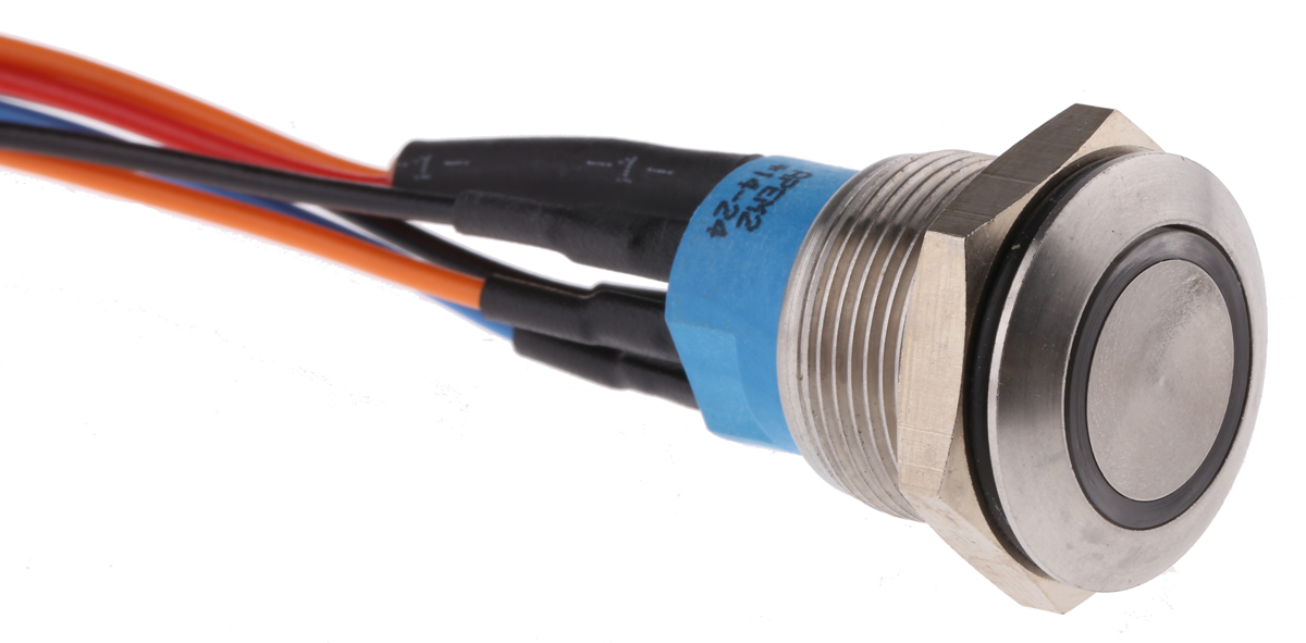 APEM Illuminated Push Button Switch, Momentary, Panel Mount, 19.2mm Cutout, SPDT, Blue LED, 30V dc, IP67