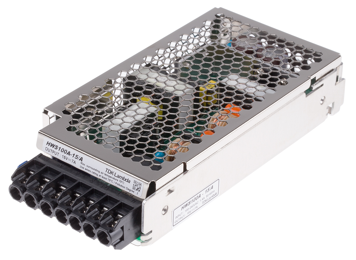 TDK-Lambda Switching Power Supply, HWS100A-15/A, 15V dc, 7A, 100W, 1 Output, 120 → 370 V dc, 85 → 265 V