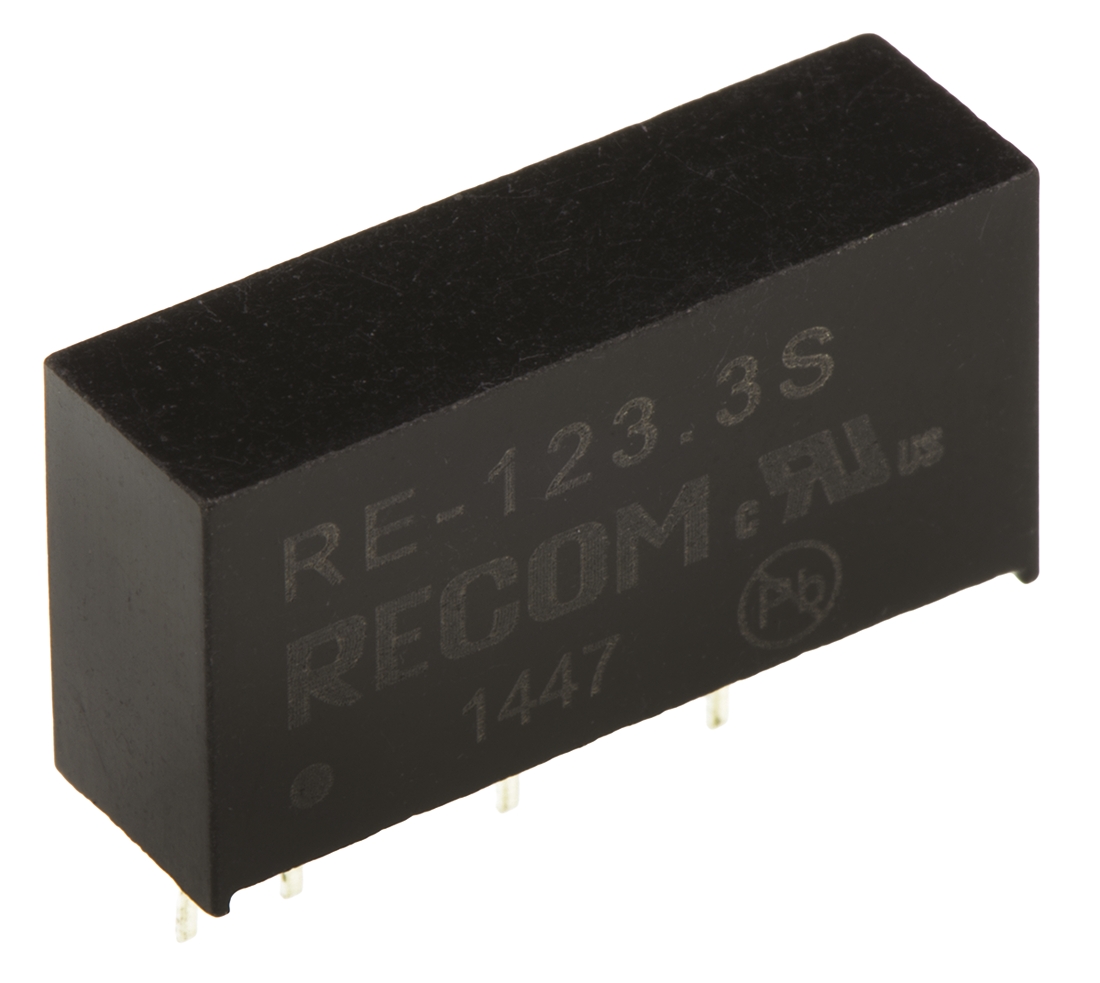 Recom RE DC-DC Converter, 3.3V dc/ 300mA Output, 10.8 → 13.2 V dc Input, 1W, Through Hole, +85°C Max Temp -40°C