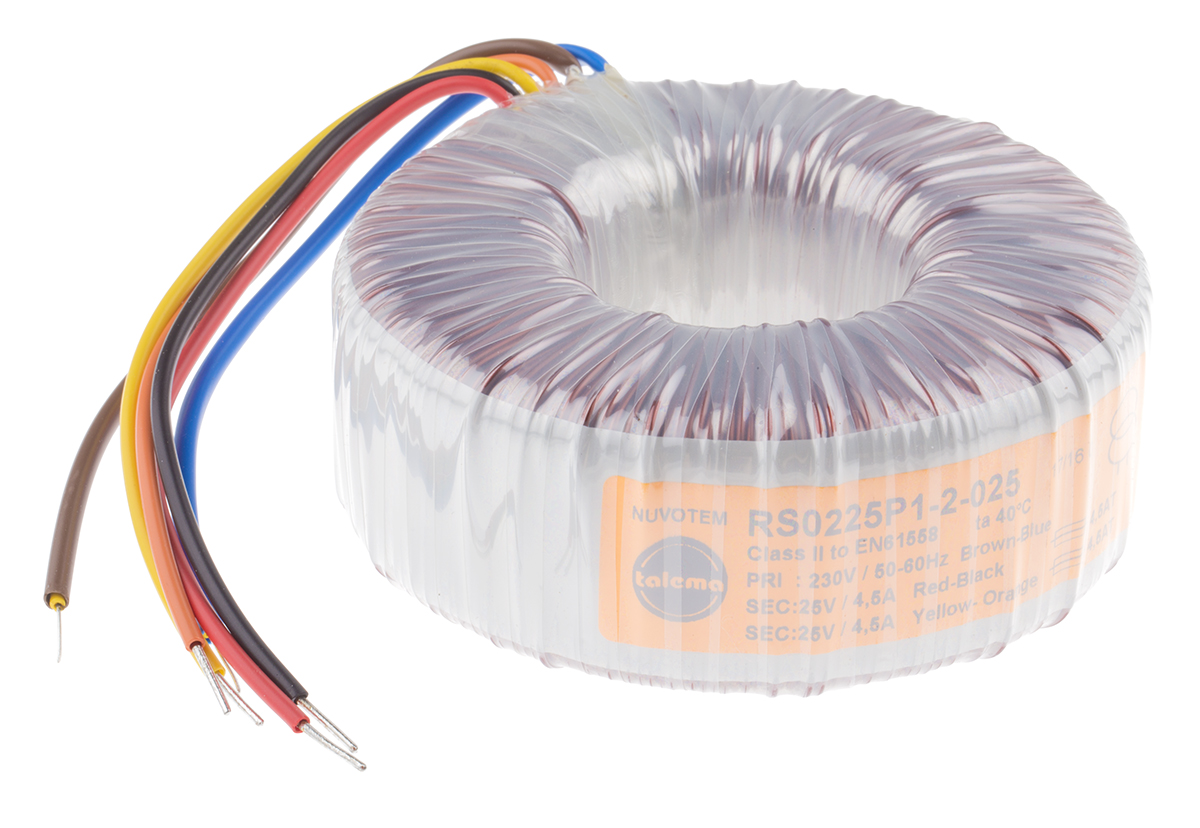 Nuvotem Talema 230V ac, 2 x 25V ac Toroidal Transformer, 225VA 2 Output