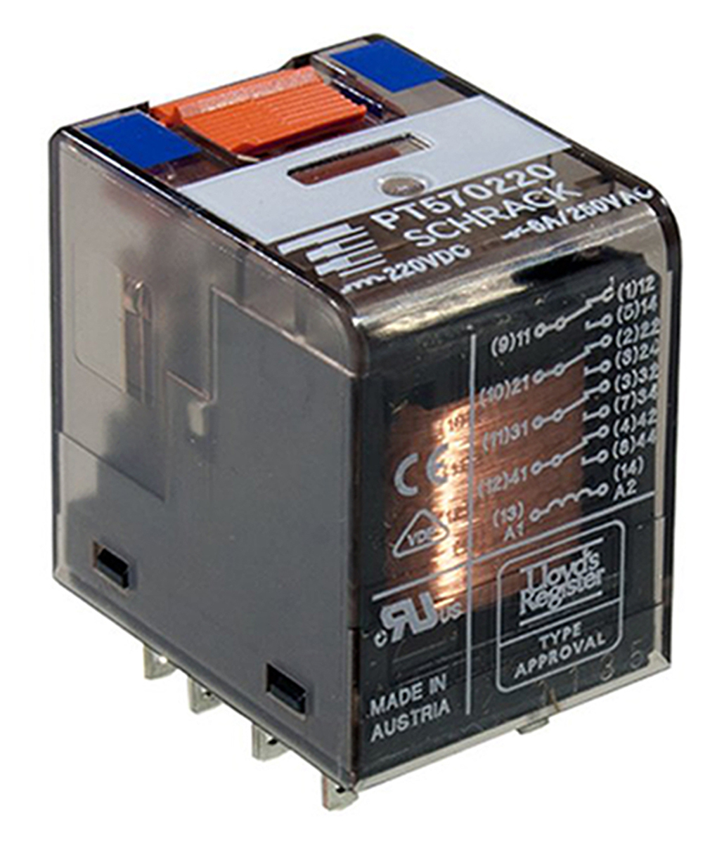 TE Connectivity Plug In Power Relay, 220V dc Coil, 6A Switching Current, 4PDT