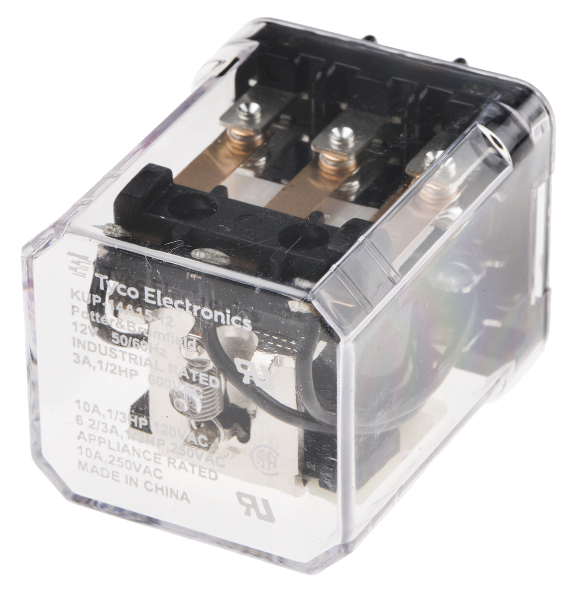 TE Connectivity Plug In Power Relay, 12V ac Coil, 10A Switching Current, 3PDT