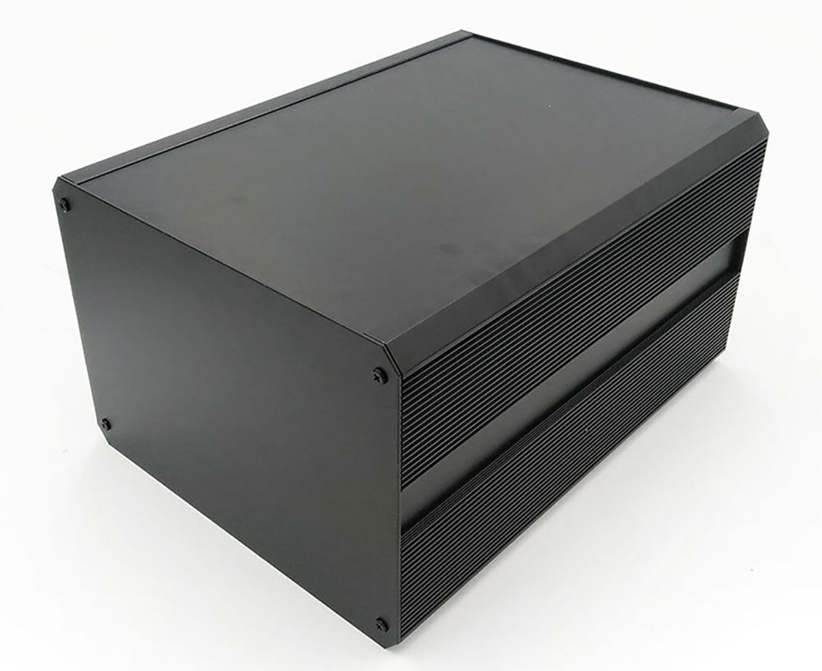 RS PRO Black Extruded Aluminium Heat Sink Case, IP40, Black Lid, 400 x 300 x 219mm