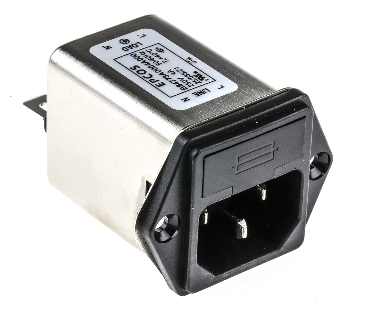 EPCOS 4A, 250 V ac/dc Panel Mount IEC Inlet Filter B84773A0004A000, Tab