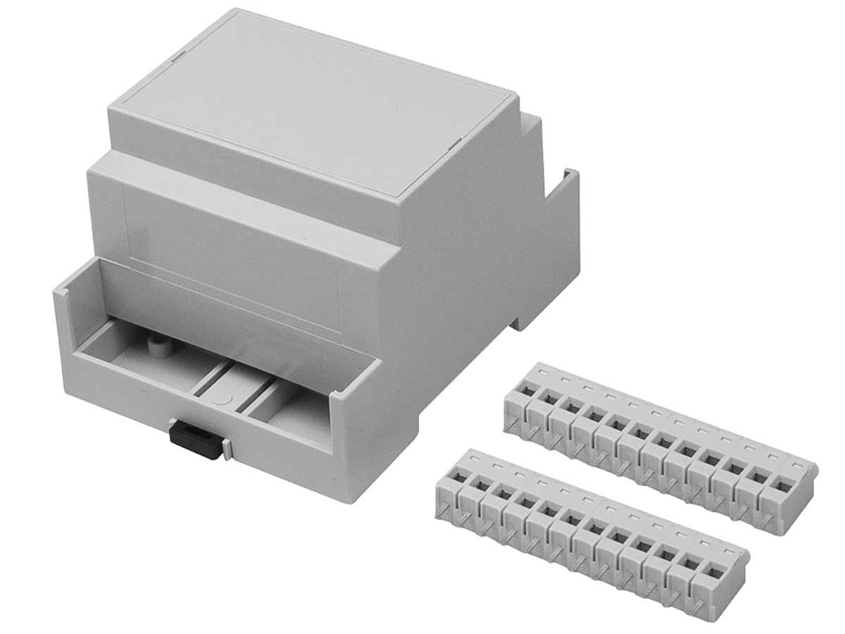 RS PRO Extended Walls/Sides Enclosure Type, 71.2 x 90 x 58mm, Polycarbonate DIN Rail Enclosure Kit