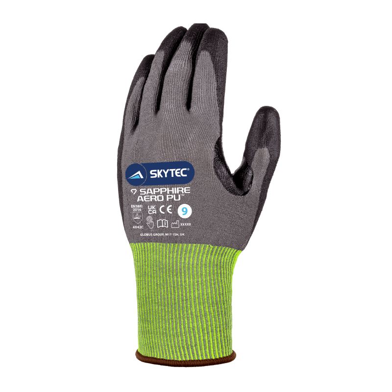 Skytec SAPPHIRE AERO PU Black, Grey High Performance Polyethylene High Performance Polyethylene Work Gloves, Size 11,