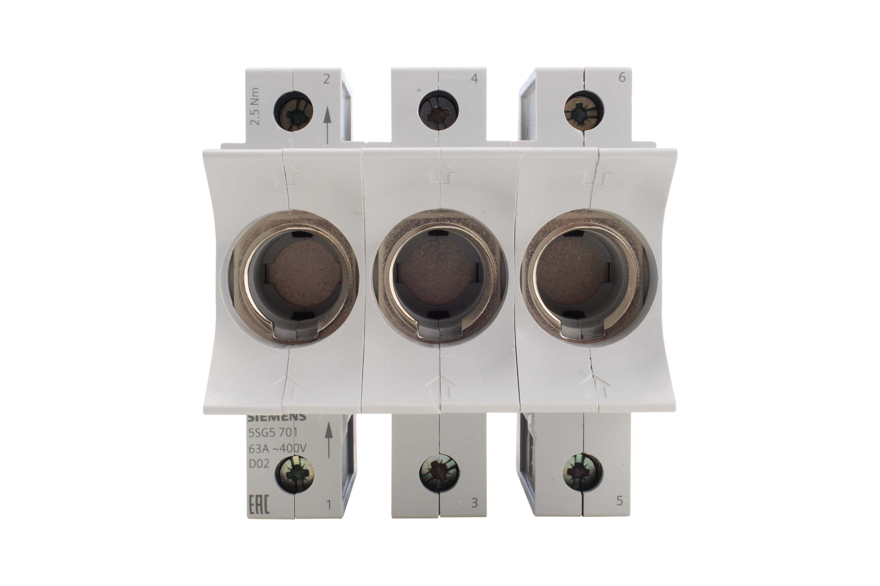 Siemens 63A Bottle Fuse Holder, 3P, 400V ac