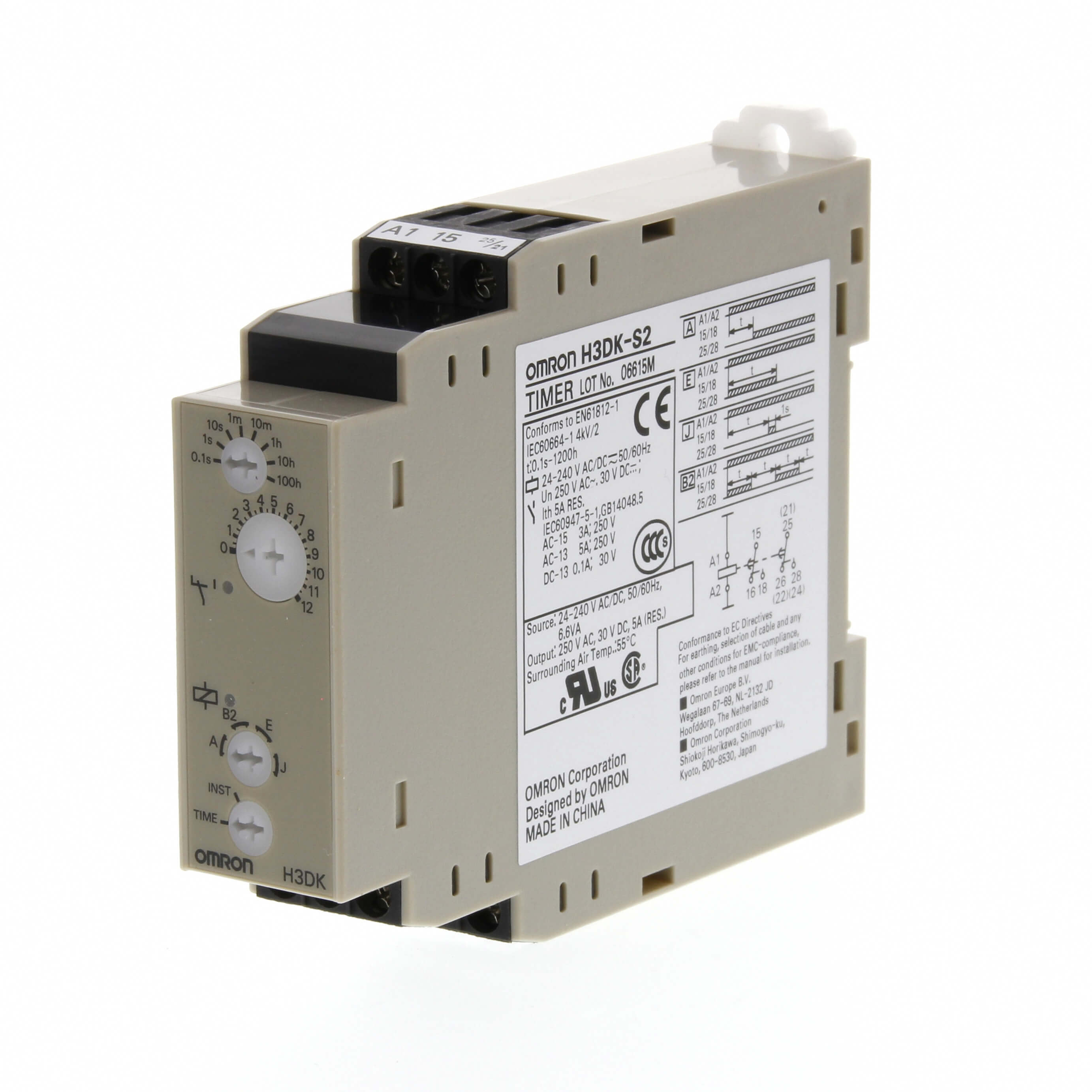 Omron H3DK Series DIN Rail Mount Timer Relay, 24-240V ac/dc, 2-Contact, 0.1s → 1200h, DPDT