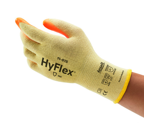 Ansell 11-515 Yellow Kevlar Work Gloves, Size 6, Nitrile Coating