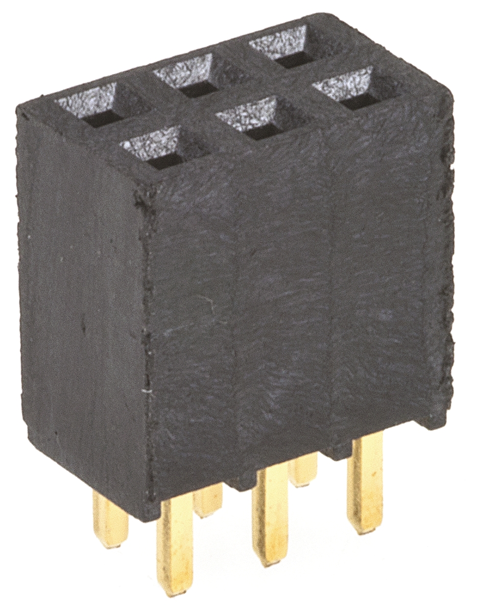 Samtec SSQ Series Straight Through Hole Mount PCB Socket, 6-Contact, 2-Row, 2.54mm Pitch, Solder Termination