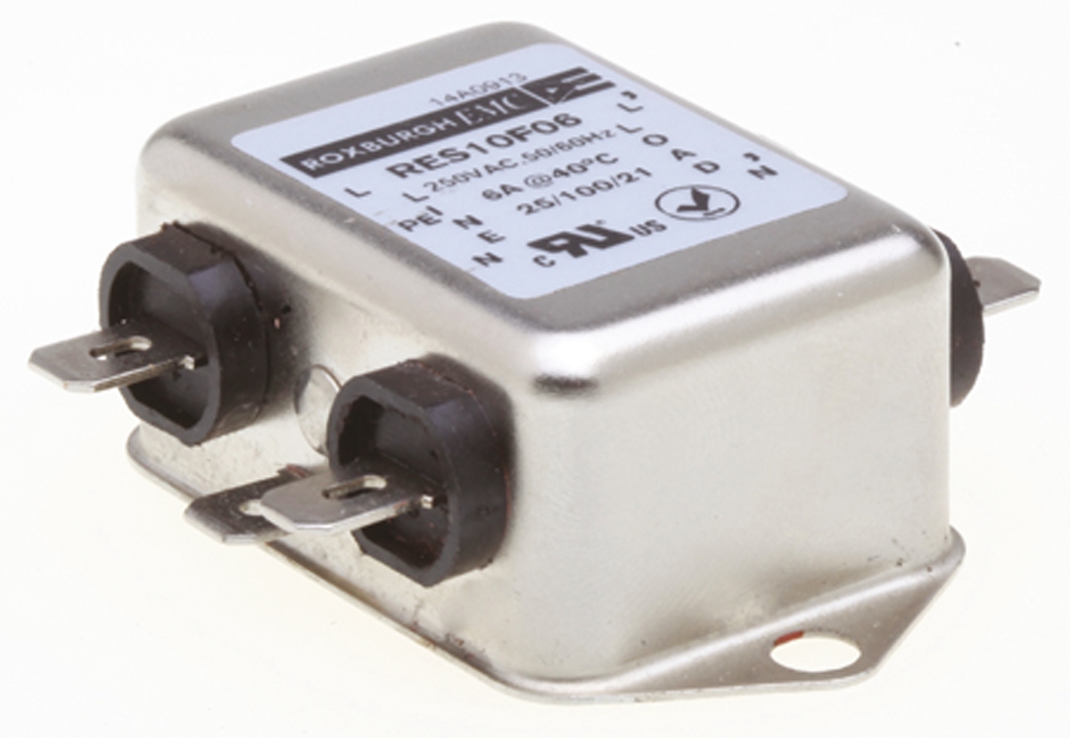 Roxburgh EMC, RES10 6A 250 V ac DC → 400Hz, Chassis Mount RFI Filter, Fast-On, Single Phase