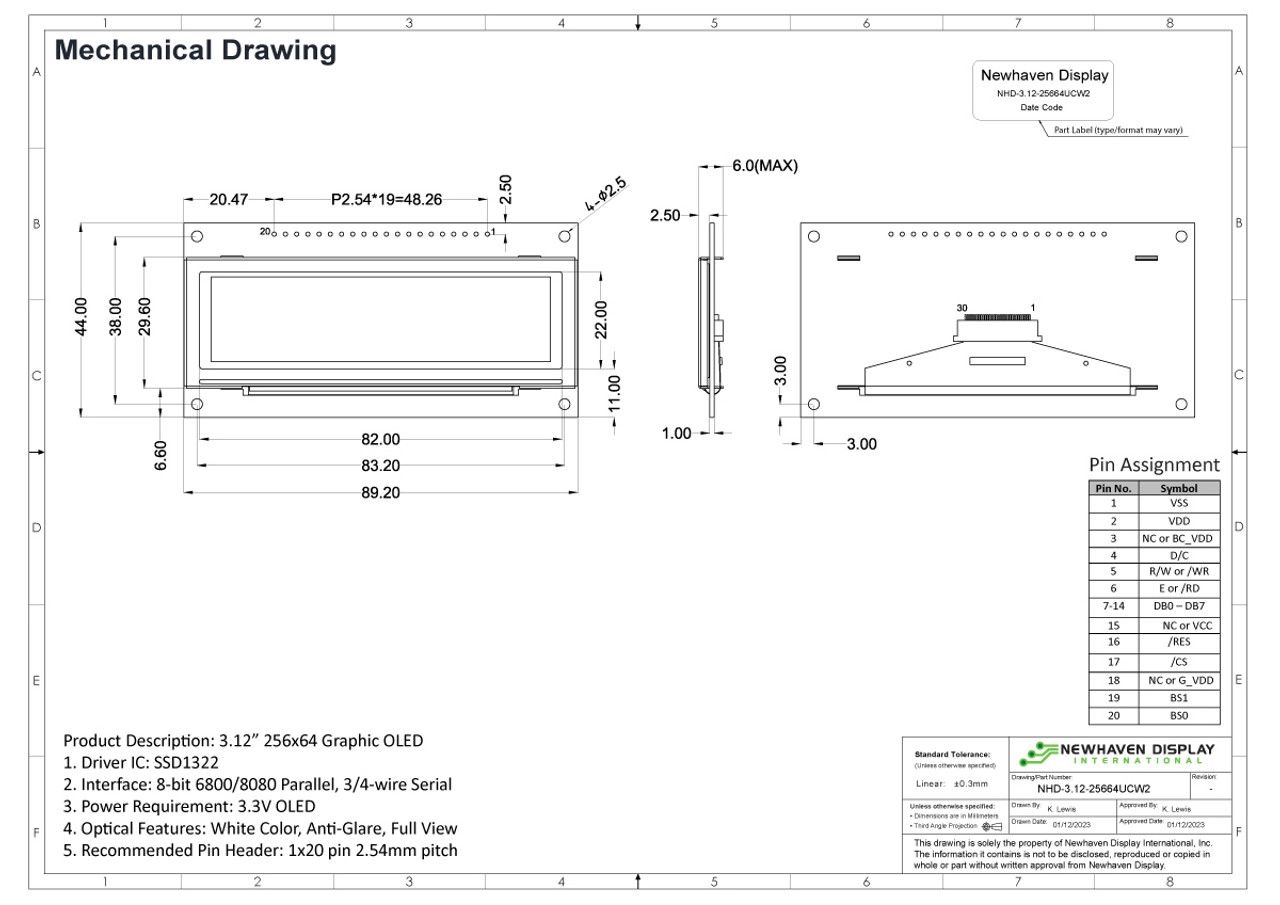 NEWHAVEN DISPLAY INTERNATIONAL 3.12in White OLED Display Serial/Parallel Interface