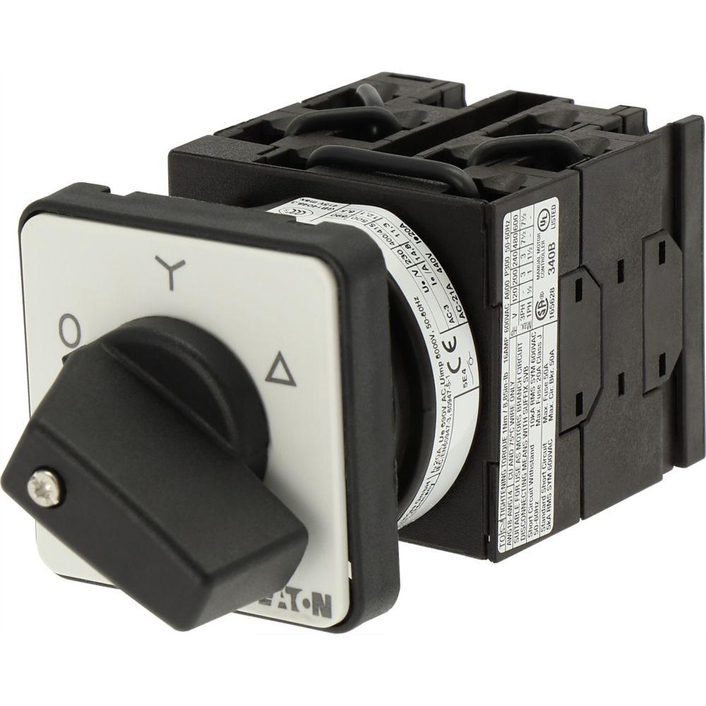 Eaton, 3P 3 Position 60° Star Delta Cam Switch, 690V (Volts), 20A, Short Thumb Grip Actuator