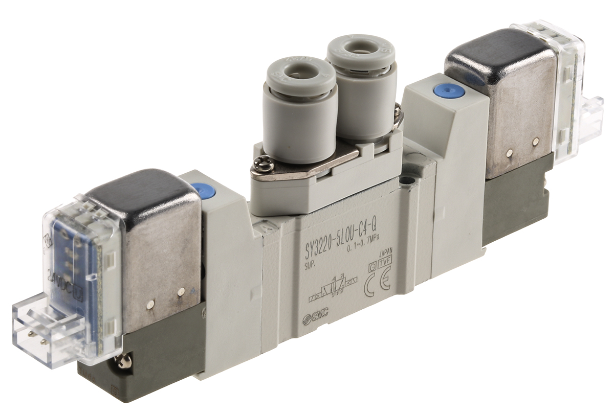 SMC 5/2 Pneumatic Control Valve - Solenoid/Pilot SY3000 Series 24V dc