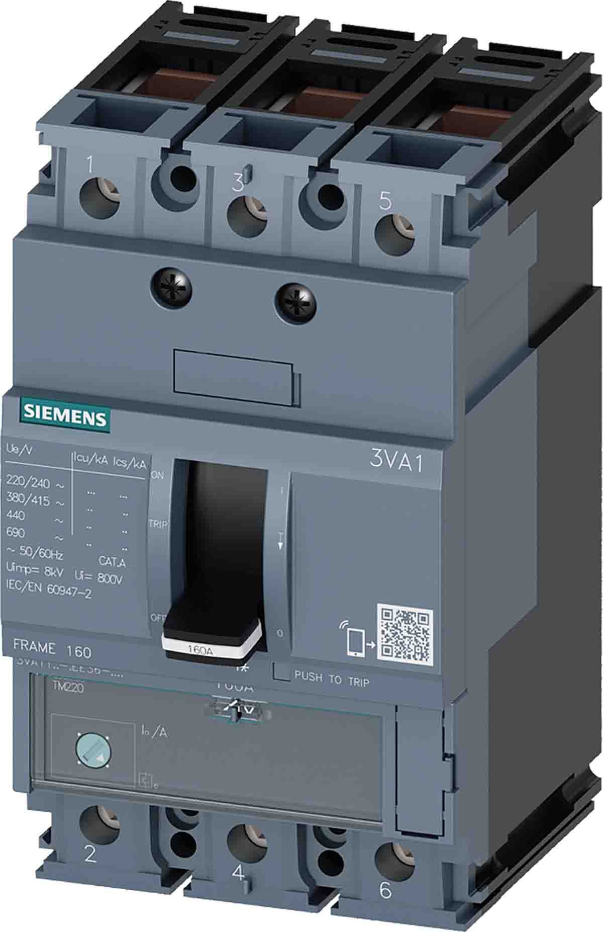 Siemens, SENTRON MCCB 3P 160A, Breaking Capacity 55 kA