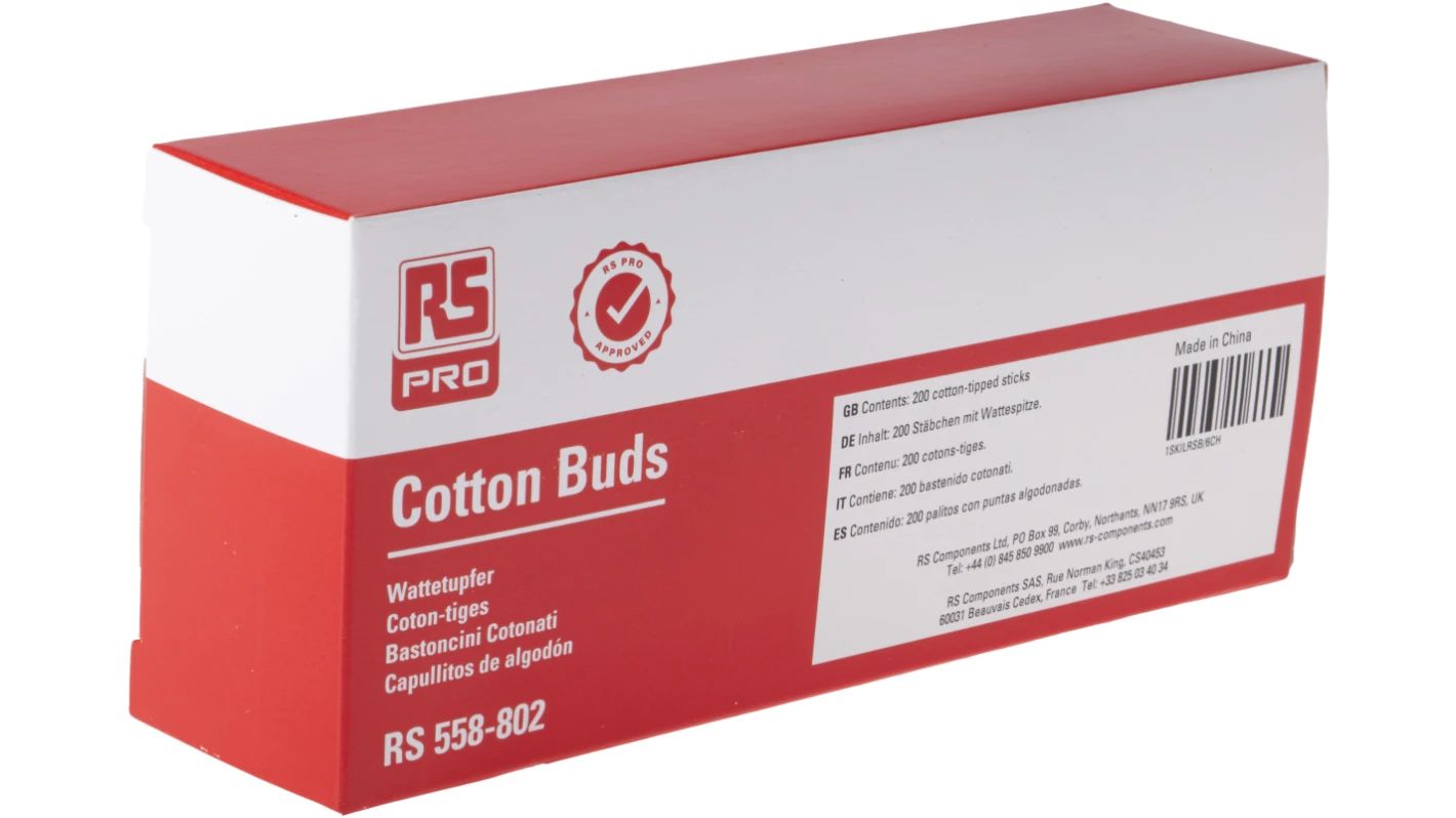 RS PRO Cotton Bud, Wood Handle, For use with Computers, Length 150mm, Pack of 200