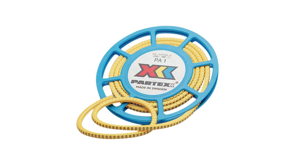 Partex Marking Systems PA Clip On Cable Marker, Yellow, Pre-printed "1", 2.5 → 5.0mm Cable, for Unconnected