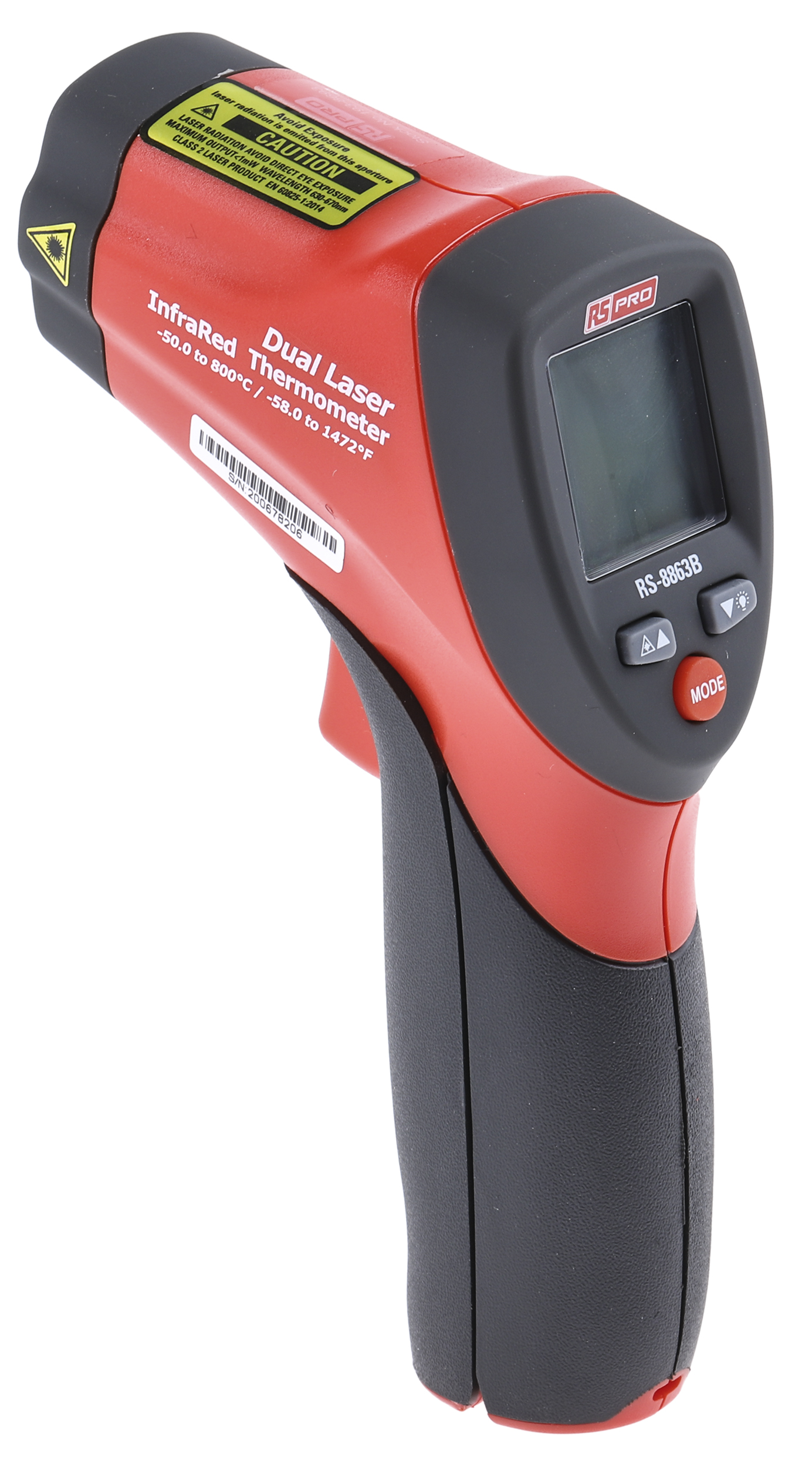RS PRO Infrared Thermometer, –50 °C, +23 °F Min, +800°C, +1472°F Max, ±1.8 °F, ±1 °C Accuracy, °C and °F Measurements