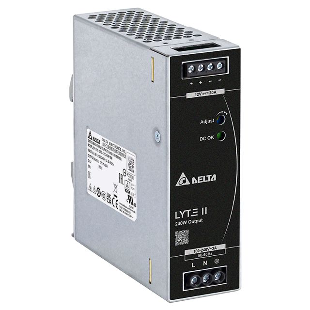 Delta Electronics DRL Switched Mode DIN Rail Power Supply, 90 → 264V ac ac Input, 12V dc dc Output, 20A Output,
