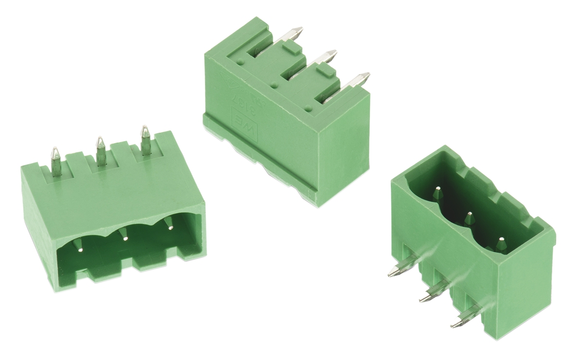Wurth Elektronik 3137 Series Right Angle Through Hole Pluggable Terminal Block, 4 Contact(s), 5 mm Pitch, 1 Row,