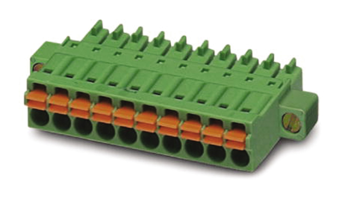 Phoenix Contact, 3.5mm Pitch, FMC 1.5/4-STF-3.5, 4 Way, , Pluggable Terminal Block, Plug, Cable Mount, Spring Cage