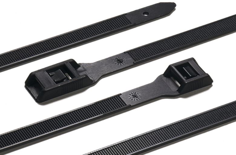 HellermannTyton Cable Ties, Releasable, 350mm x 9 mm, Black Nylon, Pk-100