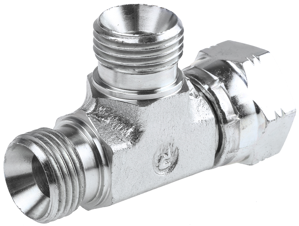 Parker Hydraulic Tee Threaded Adapter 8R6MK4S, Connector A G 1/2 Female Connector B G 1/2 Female