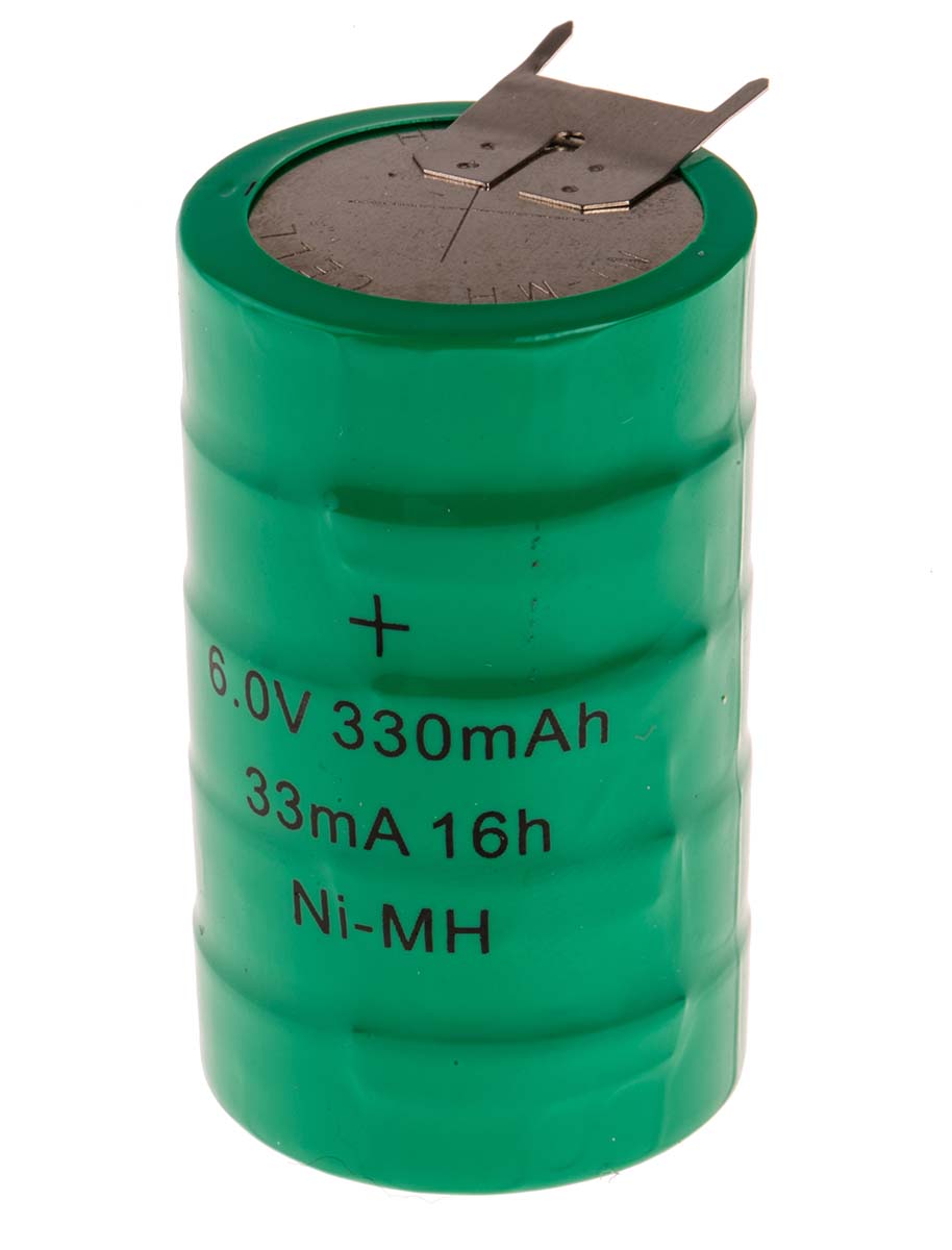 RS PRO 5/V 330H 6V NiMH Button Rechargeable Battery, 330mAh