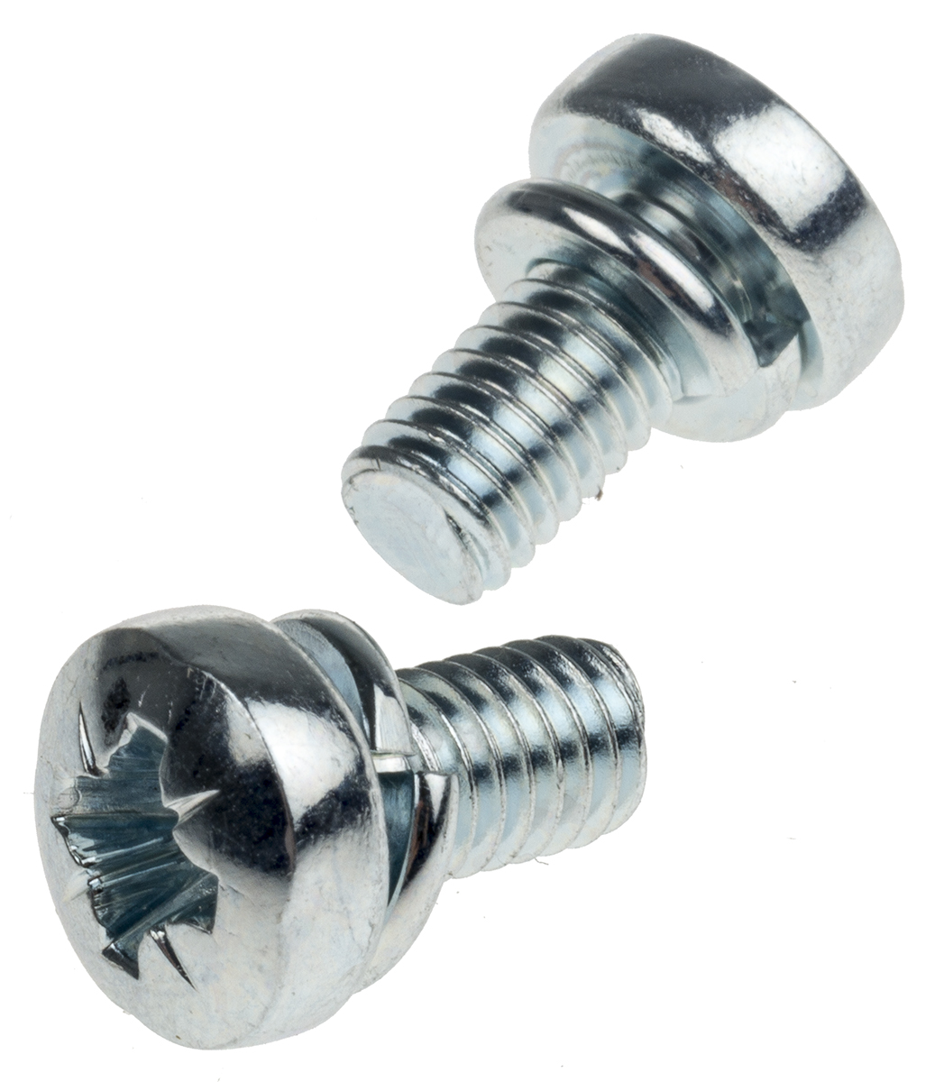 RS PRO M6 x 12mm Zinc Plated Steel Pan Head Sems Screw, Spring Washer