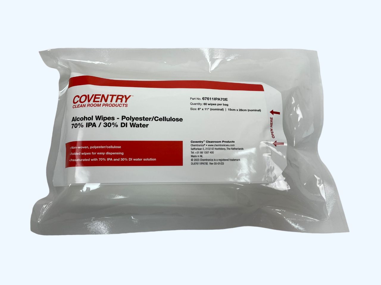 Chemtronics Coventry Econowipes Wet Cleaning Wipes, Bag of 60, 150 x 280mm