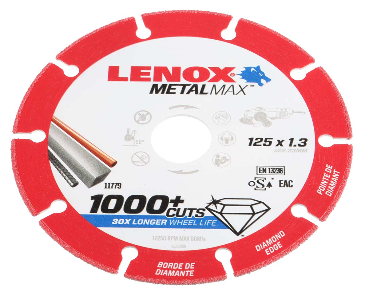 Lenox Aluminium Oxide Cutting Disc, 125mm x 1.3mm Thick, Fine Grade, P120 Grit